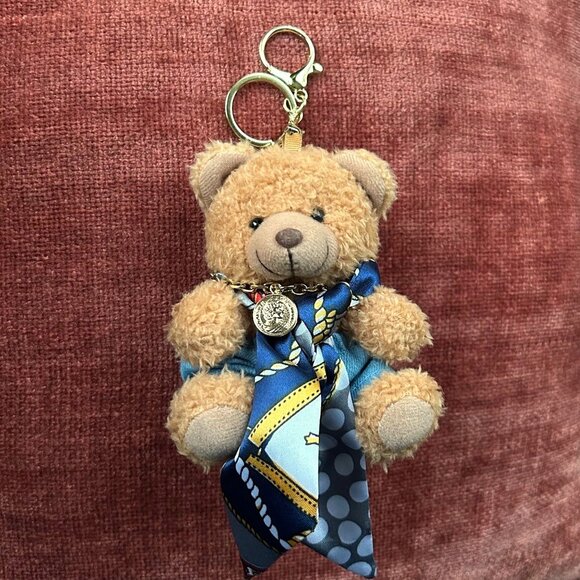 New TEDDY BEAR TWILLY SCARF Bag Charm Tan Navy Red🧸 - Picture 3 of 6